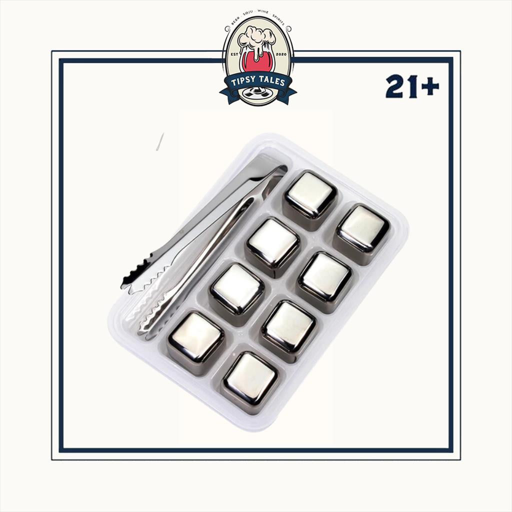 Ice Cube Es Batu Kotak Besi Stainless Steel 8 Pcs + Penjepit Es 1